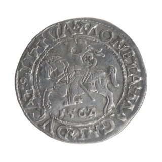 Lithuanian half-grosz, Sigismund II Augustus (King of Poland; 1544–1572). Obverse: Polish eagle;