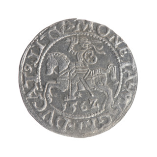 Lithuanian half-grosz, Sigismund II Augustus (King of Poland; 1544–1572). Obverse: Polish eagle; in