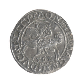 Lithuanian half-grosz, Sigismund II Augustus (King of Poland; 1544–1572). Obverse: Polish Eagle; in