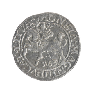 Lithuanian half-grosz, Sigismund II Augustus (King of Poland; 1544–1572). Obverse: Polish eagle; in