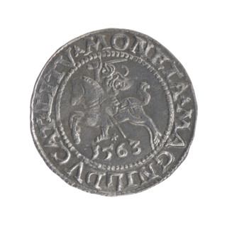 Lithuanian half-grosz, Sigismund II Augustus (King of Poland; 1544–1572). Obverse: Polish Eagle; in