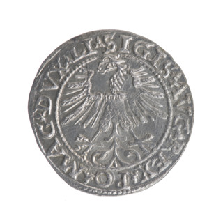 Lithuanian half-grosz, Sigismund II Augustus (King of Poland; 1544–1572). Obverse: Polish Eagle; in