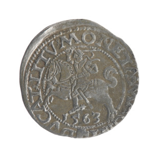 Lithuanian half-grosz, Sigismund II Augustus (King of Poland; 1544–1572). Obverse: Polish Eagle, in