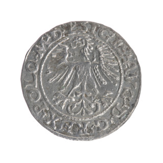 Lithuanian half-grosz, Sigismund II Augustus (King of Poland; 1544–1572). Obv.: Polish Eagle; in
