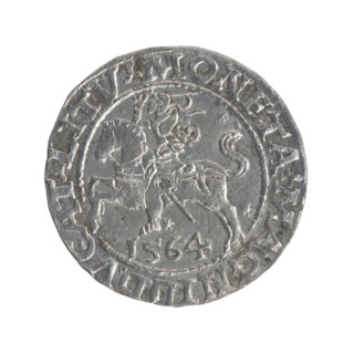 Lithuanian half-grosz, Sigismund II Augustus (King of Poland; 1544–1572). Obverse: Polish Eagle; in