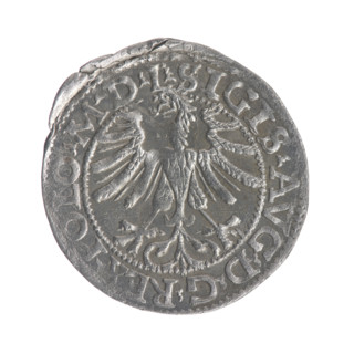 Lithuanian half-grosz, Sigismund II Augustus (King of Poland; 1544–1572). Obverse: Polish Eagle; in