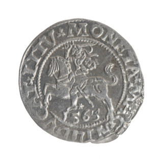 Lithuanian half-grosz, Sigismund II Augustus (King of Poland; 1544–1572). Obverse: Polish eagle; in