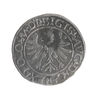 Lithuanian half-grosz, Sigismund II Augustus (King of Poland; 1544–1572). Obverse: Polish Eagle