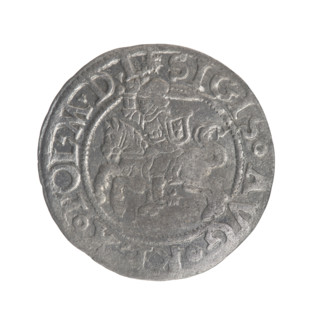 Lithuanian half-grosz, Sigismund II Augustus (King of Poland; 1544–1572). Obverse: Lithuanian