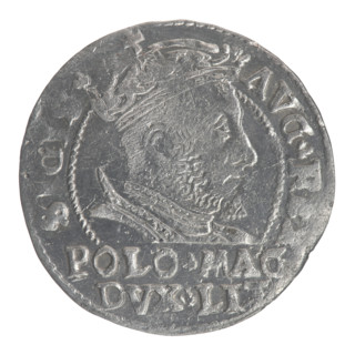 Lithuanian grosz on a Polish foot, Sigismund II Augustus (King of Poland; 1544–1572). Obverse: