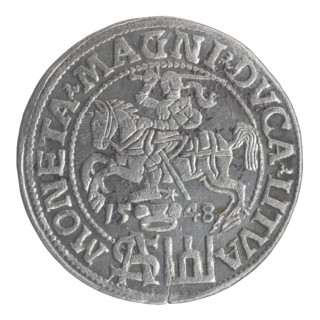 Lithuanian grosz on a Polish foot, Sigismund II Augustus (King of Poland; 1544–1572). Polish coin,