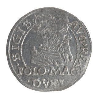 Lithuanian grosz on a Polish foot, Sigismund II Augustus (King of Poland; 1544–1572). Polish coin,
