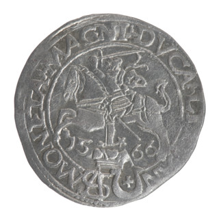 Lithuanian grosz on a Polish foot, Sigismund II Augustus (King of Poland; 1544–1572). Obverse: