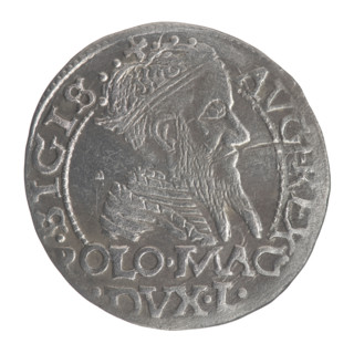 Lithuanian grosz on a Polish foot, Sigismund II Augustus (King of Poland; 1544–1572). Obverse: