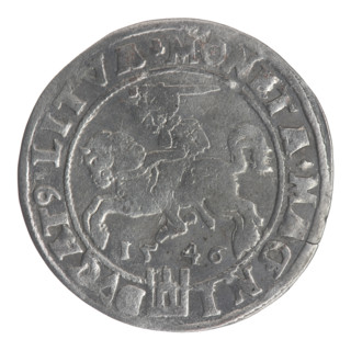 Lithuanian grosz on a Lithuanian foot, Sigismund II Augustus (King of Poland; 1544–1572). Obverse: