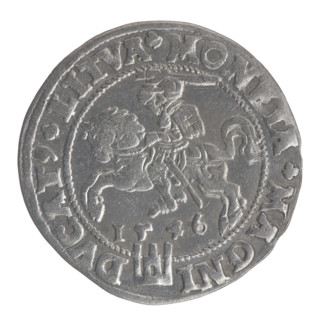 Lithuanian grosz on a Lithuanian foot, Sigismund II Augustus (King of Poland; 1544–1572). Obverse: