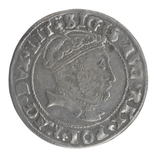 Lithuanian grosz on a Lithuanian foot, Sigismund II Augustus (King of Poland; 1544–1572). Obverse:
