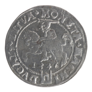 Lithuanian grosz on a Lithuanian foot, Sigismund II Augustus (King of Poland; 1544–1572). Obverse: