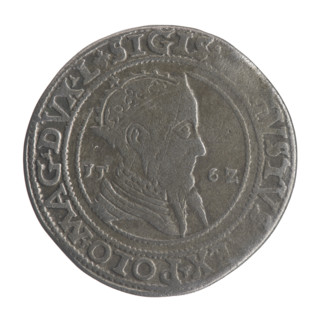 Lithuanian 6th coin, Sigismund II Augustus (King of Poland; 1544–1572), coats of arms, Jagiellons