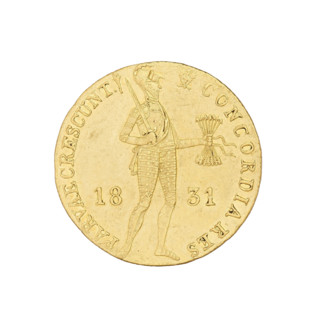 November Uprising ducat by Karol Gronau (1783–1834), 1831. Obverse: knight in armour standing right