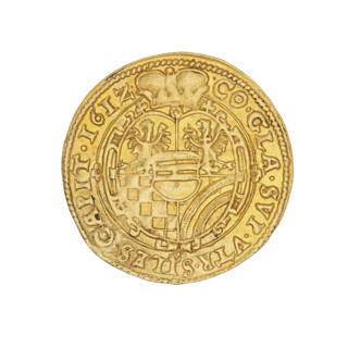 Ducat of Charles II, Duke of Olesnica (1587–1617). Obverse: male bust in armour with a sash, wide