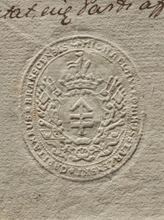 Oval dry impression of the seal of Michal Hieronim Starzenski, Starost of Bransk. The Lis coat of
