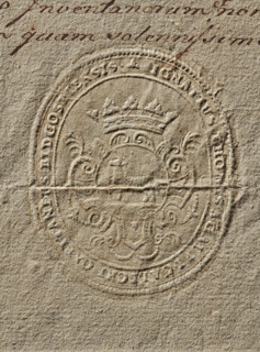 Seal of Ignacy Tomasz Galecki, Starost of Bydgoszcz. Oval dry impression of the seal. The Junosza