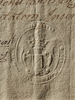 Seal of Jan Onufry Ossolinski, Starost of Drohicz; Oval seal impression. In a decorative crowned