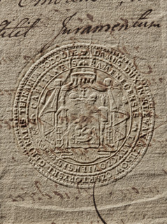 Round seal impression of Prince Adam Czartoryski, Starost of Kamieniec. Shield with the Pogon coat