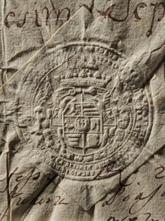 Seal of Karol Wielopolski, starost of Kraków (?-1773). Round seal impression. Multi-field shield