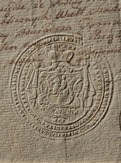 Seal of Janusz Modest Sanguszko, Starost of Krzesno. Round imprint of the seal: on the mantle,