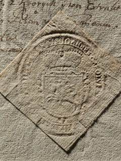 Seal of Jan Karol Sanguszko, Starost of Krzesno. Oval impression showing the Pogon coat of arms