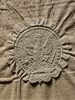 Seal of the starost of the town of Lowicz (ca. 1777). Round imprint showing a crowned White Eagle