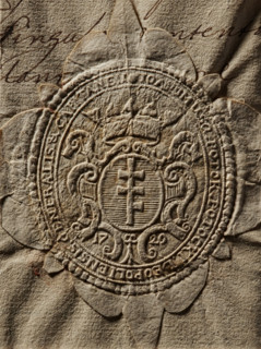 Oval impression of the seal of Joachim Potocki, starost of Lviv. On a decorative oval shield with a