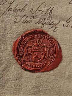 Seal of the starosty seat of Miedzyrzecz, starosta of Miedzyrzecz (ca. 1788). Round wax impression