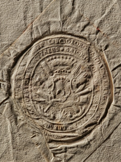 Seal of Michal Jerzy Wandalin Mniszech, Starost of Lublin. In a decorative cartouche topped with a