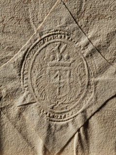 Seal of Stanislaw Chometowski, Starost of Radom (1673–1728). Oval seal impression: a shield with