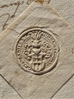 Seal of Mikolaj Cikowski of Cikowice, Starost of Sanok. Round seal impression. Shield with the