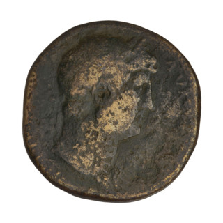 Sestertius of Hadrian (76–138; Roman emperor 117–138). Obverse: head of Hadrian in a laurel wreath