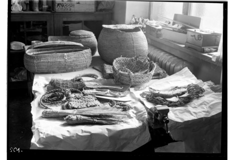 Józef Grein's Conservation Studio interior showing objects from the excavations in Edfu obtained