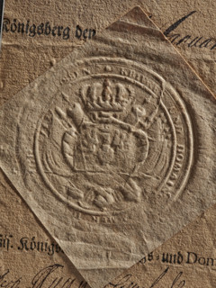 dry impression of an oval royal seal depicting an eagle with spread wings, royal camera seal, royal