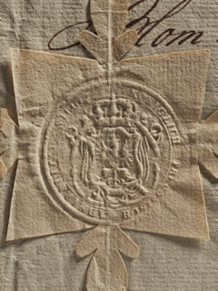 Round seal impression of the Prussian Admiralty in Königsberg. Decorative crowned coat of arms: a