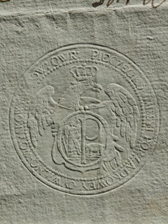 Round dry impression of the seal of the Civil-Military Order Commission of Owruck County (1792).