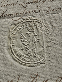 Seal of the Civil-Military Order Commission of the Liw Land, dry impression, document seal. Round