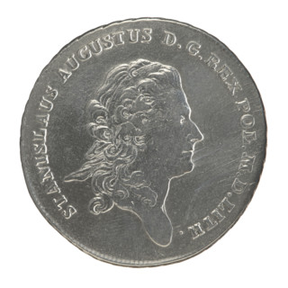 Crown thaler, Mitmaster of the Warsaw Mint Justyn Schröder (1768–1772); obverse: Head of Stanislaw