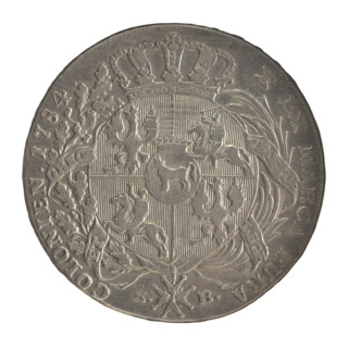 Crown thaler by Efraim Brenn (fl. 1774–1792), 1784. Obverse: Head of Stanislaw August Poniatowski