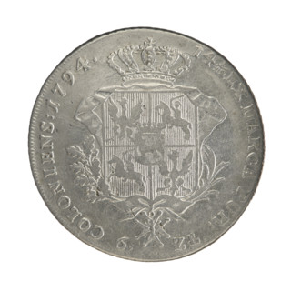 Crown thaler, Stanislaw August Poniatowski (King of Poland; 1732–1798). Obverse: Head of Stanislaw