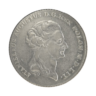 Crown thaler, Stanislaw August Poniatowski (King of Poland; 1764–1795). Obverse: Head of Stanislaw