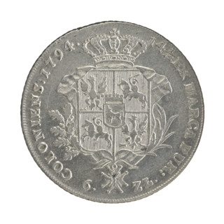 Crown thaler, Stanislaw August Poniatowski (King of Poland; 1732–1798). Obverse: Head of Stanislaw