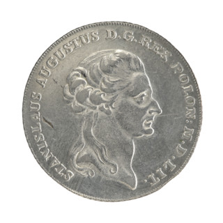 Crown thaler, Stanislaw August Poniatowski (King of Poland; 1732–1798). Obverse: Head of Stanislaw
